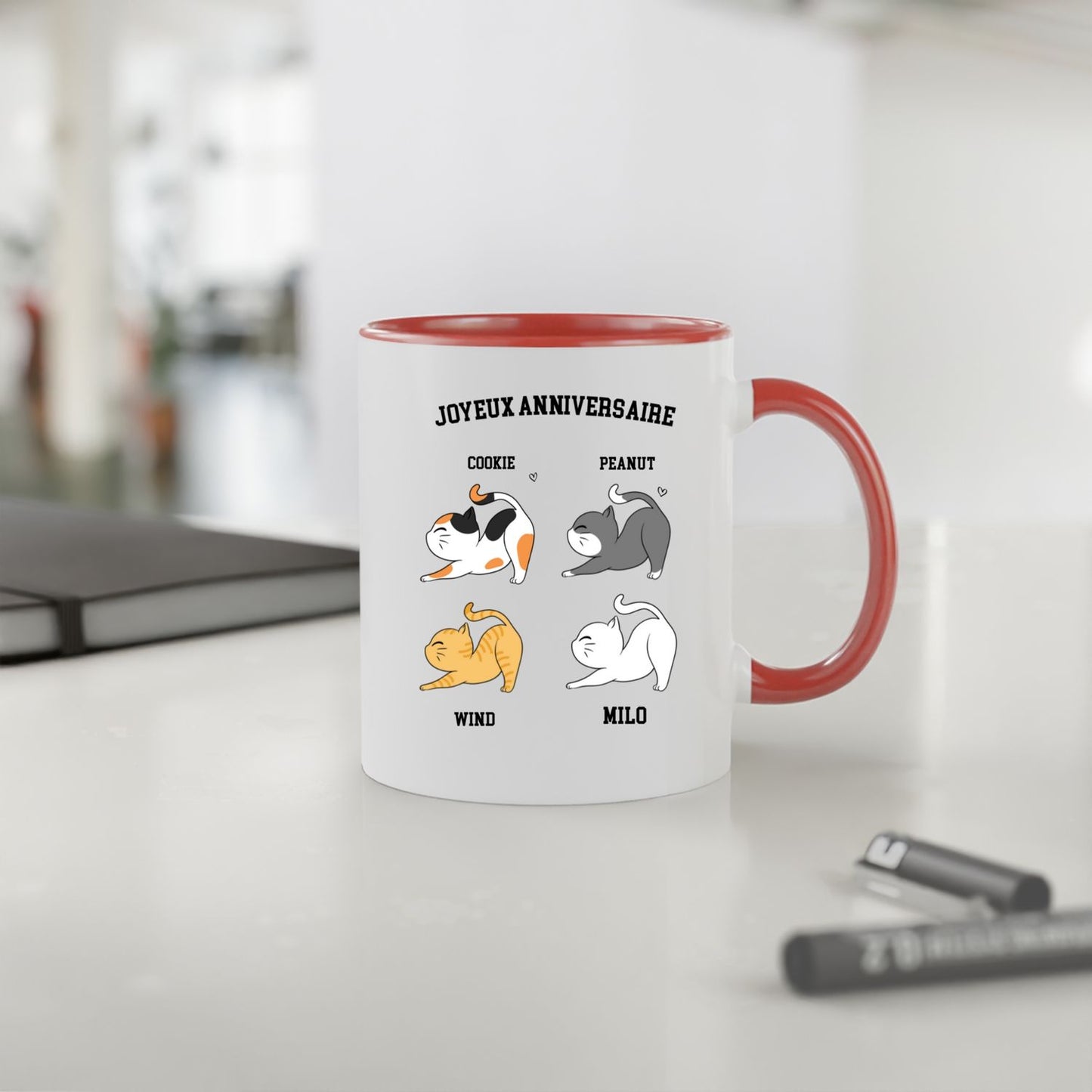 Mug céramique 2 couleurs-Joyeux anniversaire chat(s)