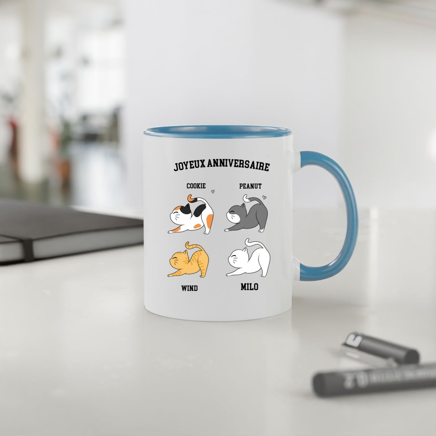 Mug céramique 2 couleurs-Joyeux anniversaire chat(s)
