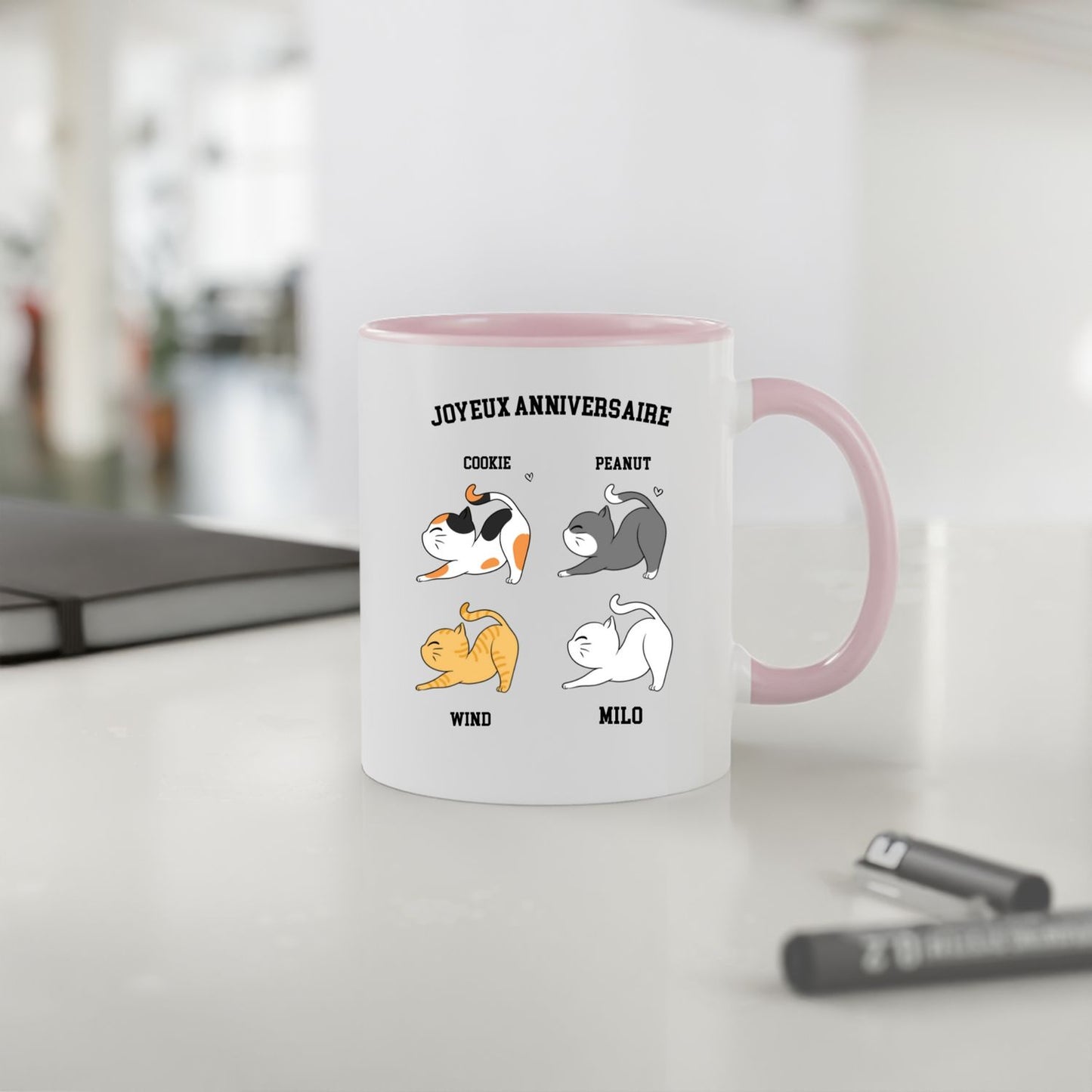 Mug céramique 2 couleurs-Joyeux anniversaire chat(s)
