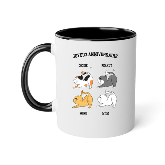 Mug céramique 2 couleurs-Joyeux anniversaire chat(s)