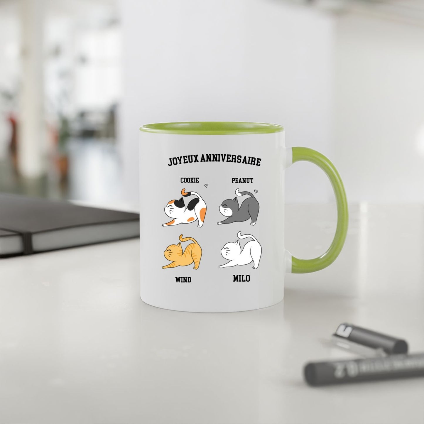 Mug céramique 2 couleurs-Joyeux anniversaire chat(s)
